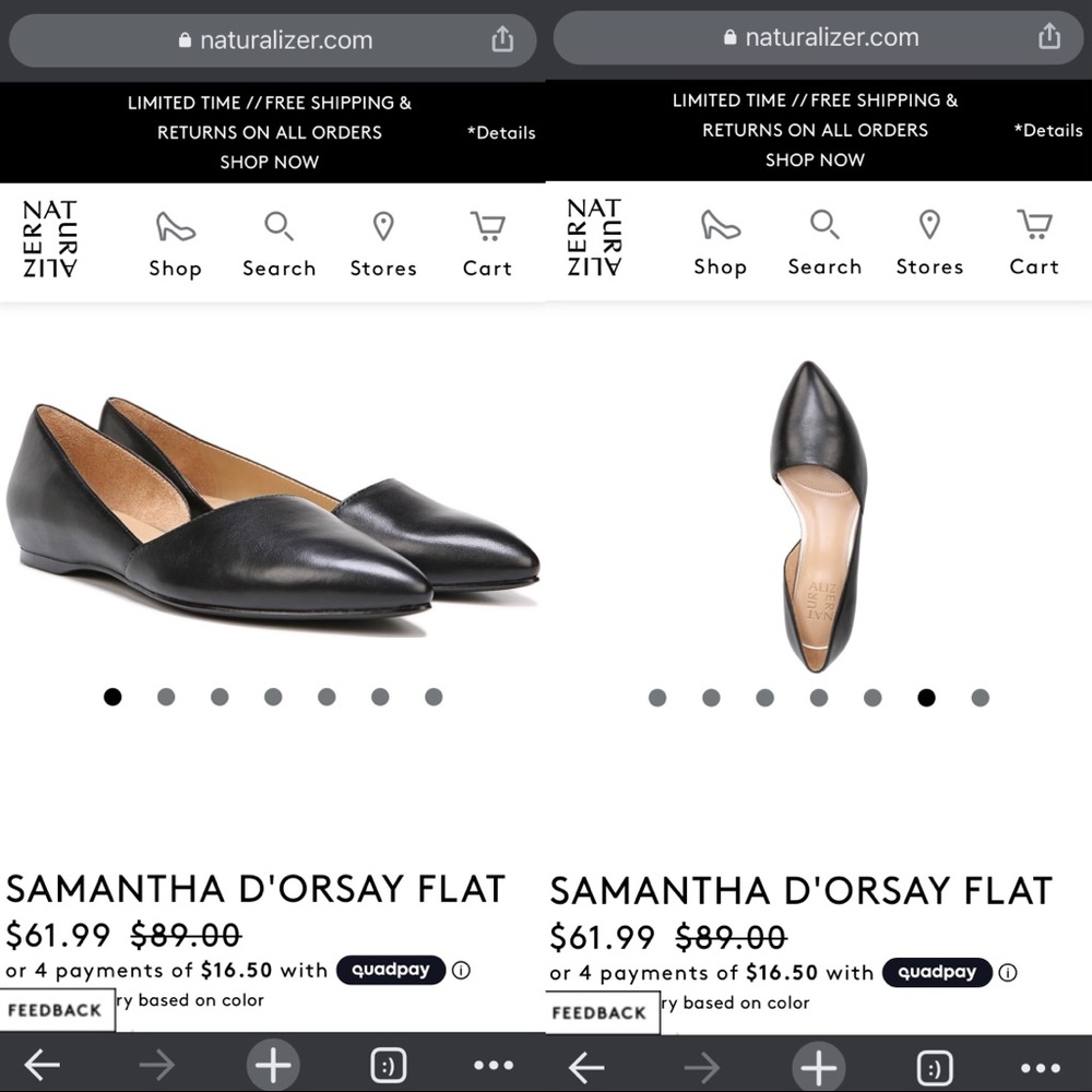 Naturalizer Samantha D’Orsay Flats |Black |Size: 7